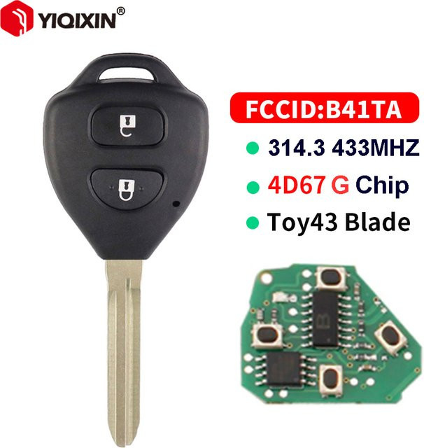 YIQIXIN 2-Tasten Autoschlüssel Fernbedienung mit G-Chip für Toyota Hiace Yaris Hilux Vigo Innova Corolla RAV4, Farbe: Schwarz - Bild 1