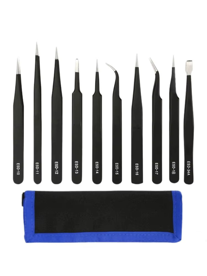 Binoax ESD-Edelstahl-Pinzetten Set, antistatische Präzisions-Reparaturwerkzeuge aus Edelstahl für Elektronik, Löten und Basteln, 6/10 Stück - Bild 5