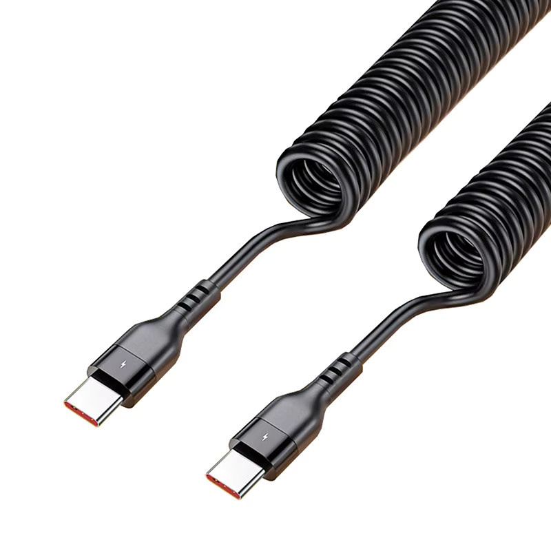 SAFENH USB Typ C Schnellladekabel 120W 6A mit Teleskop-Federfunktion in Schwarz - Bild 4