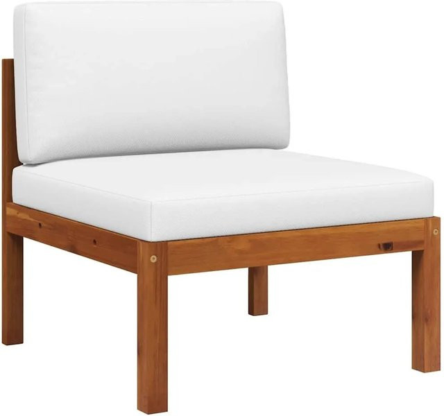 vidaXL Garten-Mittelsofa aus Akazienholz mit Kissen und Seil in Schwarz und Weiß - Bild 1