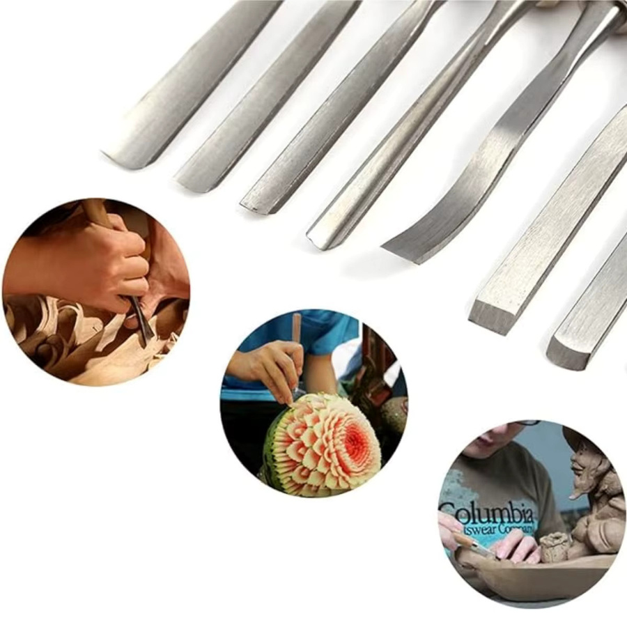 FNICEL 12-teiliges Holzschnitzmeißel-Set mit Beutel und verschiedenen Hohleisen für deine Holzbearbeitungsprojekte - Bild 2