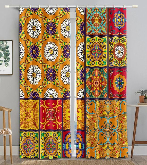 Yiran Furniture Boho-Vorhang mit floralem Muster, halbtransparent, Polyester, Mehrfarbig, B: 50 cm, H: 160 cm, 2er-Set - Bild 1