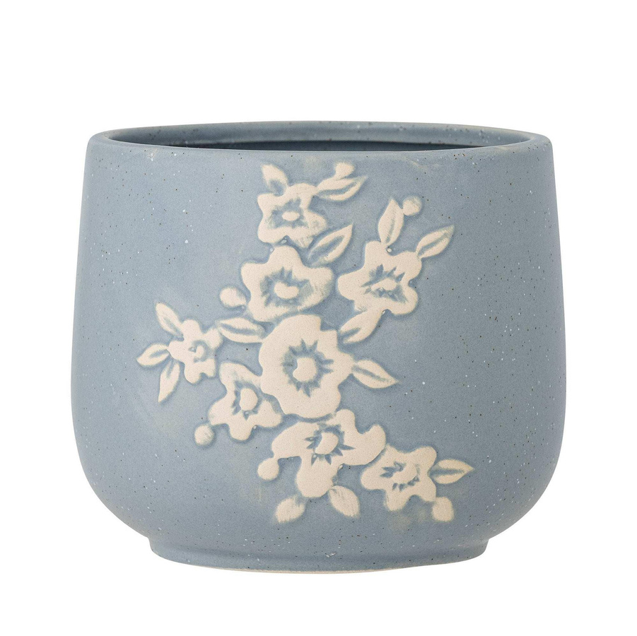 Bloomingville Betino Blumentopf aus Keramik in Blau mit Blumenmuster, Durchmesser: 16 cm - Bild 1