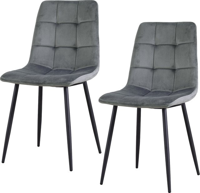 HTI-Living Stuhl Mesa Velvet 2er-Set in Grau mit samtiger Oberfläche, B/T/H: 44,5 x 49,5 x 86,5 cm - Bild 1
