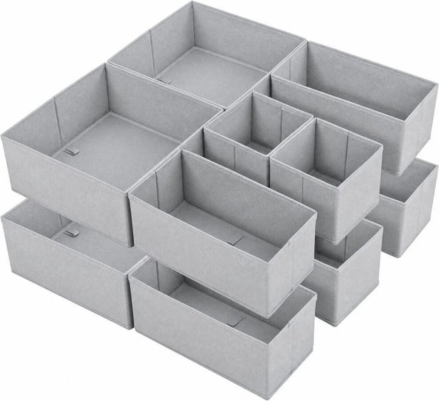 Sekey Aufbewahrungsboxen aus Vliesstoff, 12er Set faltbare Stoffboxen Organizer in Hellgrau für Schrank und Kleiderschrank, B/T/H: 28 x 28 x 13 cm, 14 x 28 x 13 cm und 14 x 14 x 13 cm - Bild 1