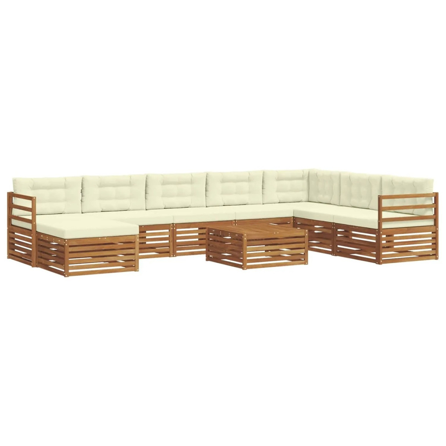 vidaXL Sofagarnitur 9-teilig aus Akazien-Massivholz in Natur und Creme mit UV-beständigen Polstern in U-Form - Bild 2