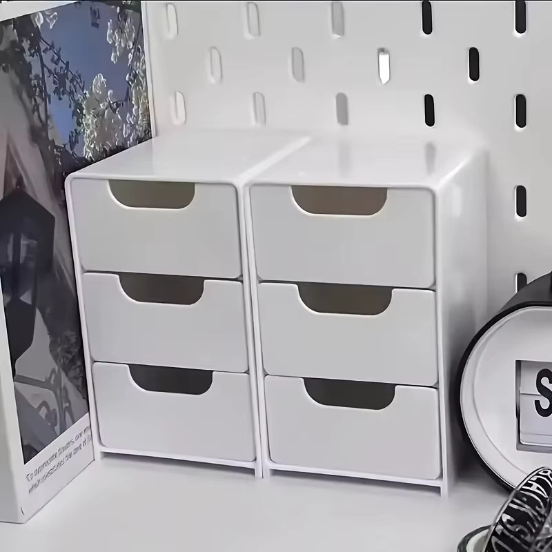Untior Mini-Schreibtisch-Organizer mit 3 Schubladen und Holzgriffen in Weiß - Bild 3