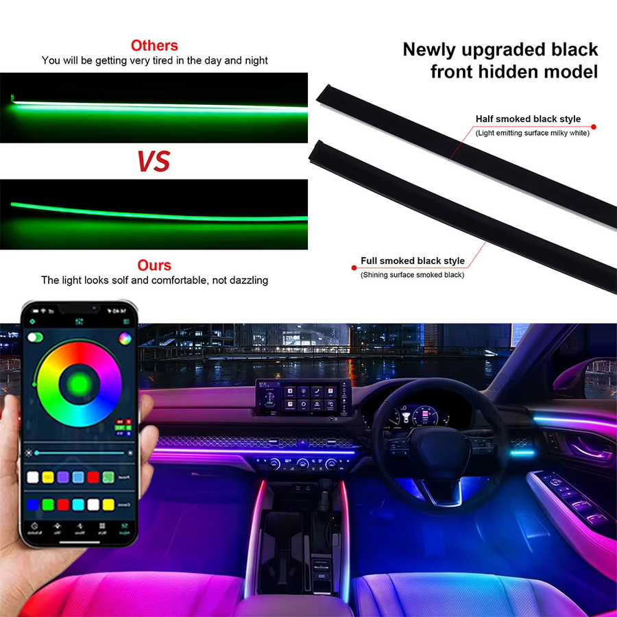 RGB Symphony LED Ambientebeleuchtung für das Auto mit App-Steuerung, Neon Flex Acrylstreifen in Schwarz Matt zur Dekoration der Innenraumverkleidung - Bild 7