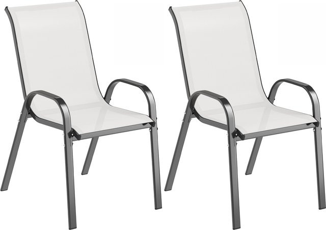 Outsunny 2er-Set stapelbare Gartenstühle mit Armlehnen aus Stahl und Texteline in Hellgrau, B/T/H: 54 x 71 x 93 cm - Bild 1
