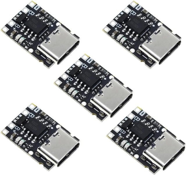 AOKIN TP4057 1A 3,7 V Lithium-Batterie-Lade- und Entladeplatine mit Schutz und USB-C Anschluss, Schwarz, 5/10 Stück - Bild 1