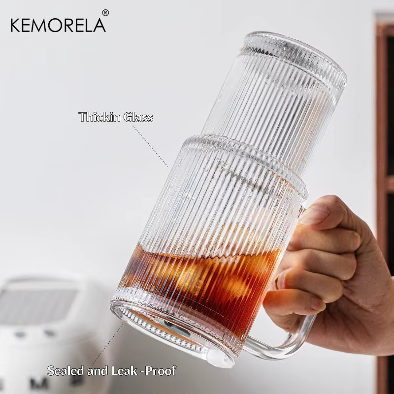 KEMORELA Glasbecher mit Streifenmuster und Deckel, transparent, 760 ml - Bild 4