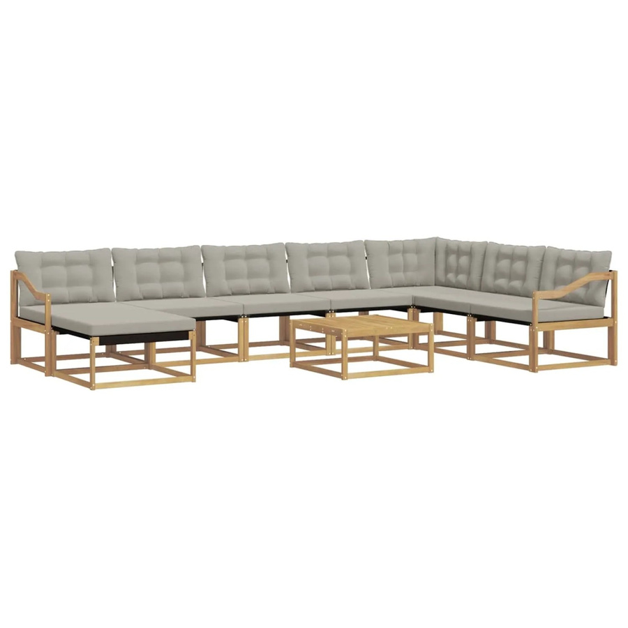 vidaXL Outdoor-Sofagarnitur 9-teilig in L-Form aus Akazienholz mit Textilene und Polstern, Weiß, Grau und Braun, B/T/H: 79 x 79 x 37 cm - Bild 2
