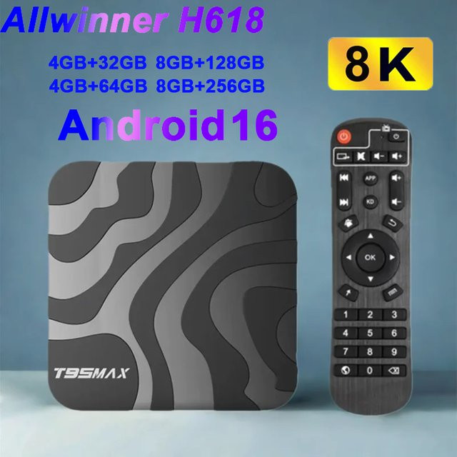 T95 Max Smart TV Box Android 16 mit H618 Prozessor, WiFi 6, Bluetooth 5.4 und 8K Video Unterstützung für Netflix und YouTube, Media Player mit Cortex A53 - Bild 1