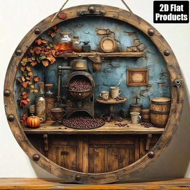Rundes Vintage Kaffee Blechschild von CIFBUY in Multicolour, Retro Metall Wandkunst für Küche und Café, Durchmesser: 30,48 cm - Bild 1