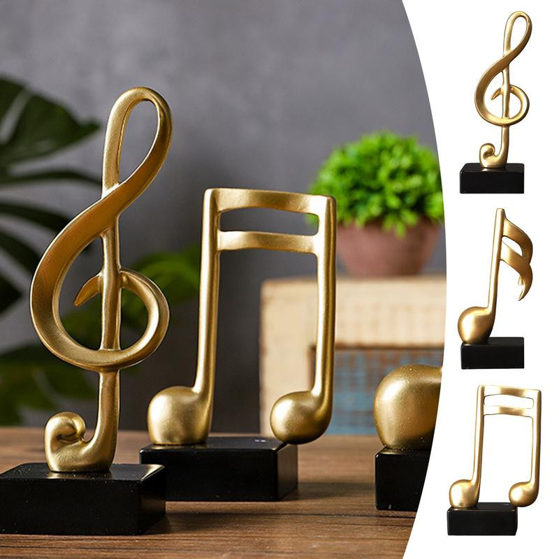 Yiran Furniture Musikalische Notenfiguren Skulptur aus Harz in Gold als kreative Dekoration für Klavier, Büro oder Schreibtisch - Bild 4
