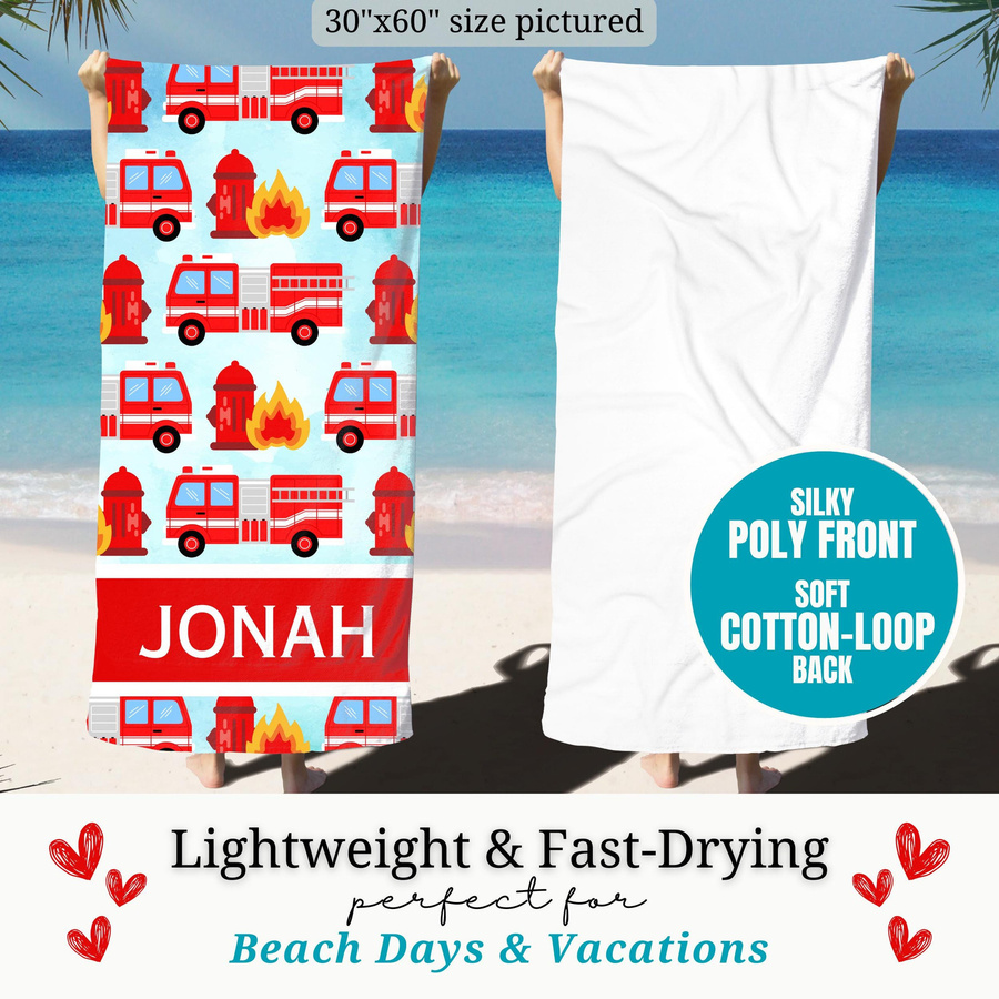 Personalisiertes Feuerwehr Strandtuch aus Mikrofasergewebe mit individuellem Namen, Farben: Rot, Weiß und Multicolour, B: 50 cm, L: 100 cm - Bild 2