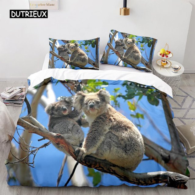 Bettwäsche Set Koala aus Mikrofaser mit Motiv für Kinder, Blau, B/H: 135 x 200 cm - Bild 1