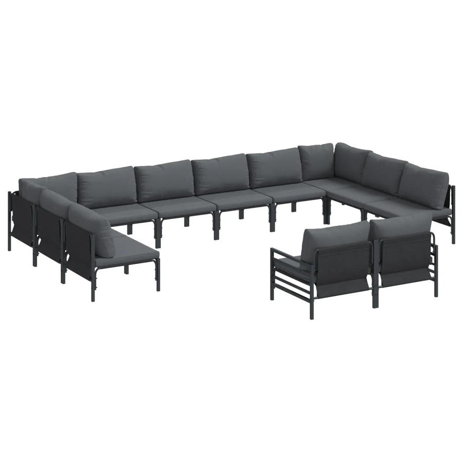 vidaXL Garten-Sofa-Set 12-teilig aus pulverbeschichtetem Stahl in Anthrazit mit Polstern und Kissenaufbewahrung - Bild 2