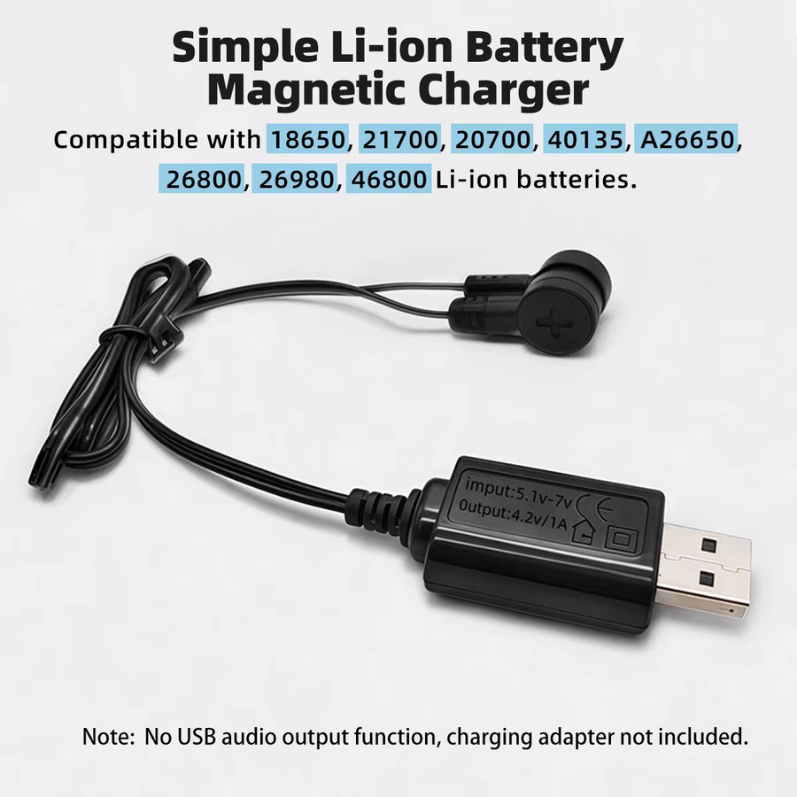 FONKEN Universal-Ladegerät für Lithium-Batterien 18650 16340 26650 mit magnetischem USB-C Anschluss, Schwarz - Bild 2