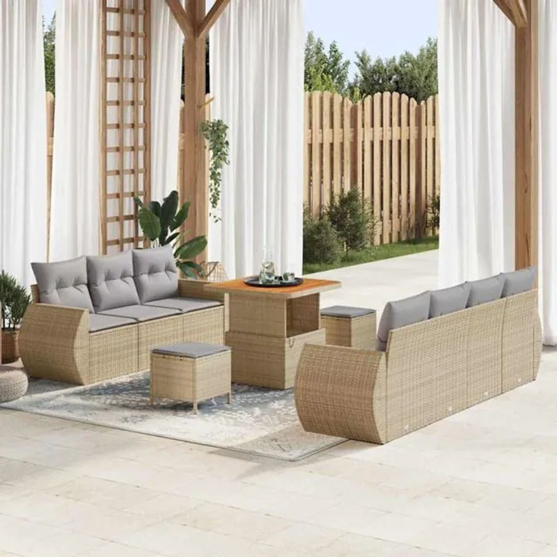 vidaxl Polyrattan Garten-Sofa-Set aus 10 Teilen in Beige und Grau, modulares Loungemöbel-Set mit Aufbewahrung, B/T/H: 80 x 80 x 71 cm - Bild 1