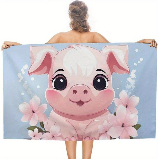 Schnelltrocknendes Strandtuch mit Schwein-Blumenmuster von JMG Household Supplies, Blau, B/H: 80 x 160 cm - Bild 1