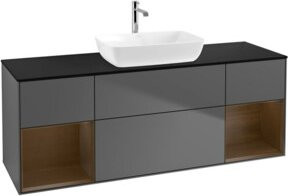 V&B Waschtischunterschrank Finion mit Wandbeleuchtung und Regal in Anthrazit, Breite: 160 cm, Tiefe: 50,1 cm, Höhe: 50,1 cm - Bild 1