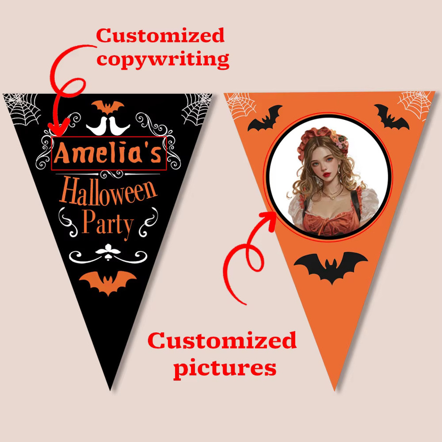 WEIGAO 8er Set Personalisierte Halloween Wimpelkette mit Fledermaus-Design in Schwarz und Orange als hängende Partydekoration - Bild 4