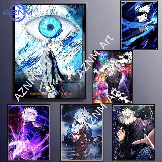 KAYOU Wandkunst Leinwandgemälde Satoru Gojo aus Jujutsu Kaisen als modernes Anime Poster für dein Wohnzimmer oder Schlafzimmer - Bild 1