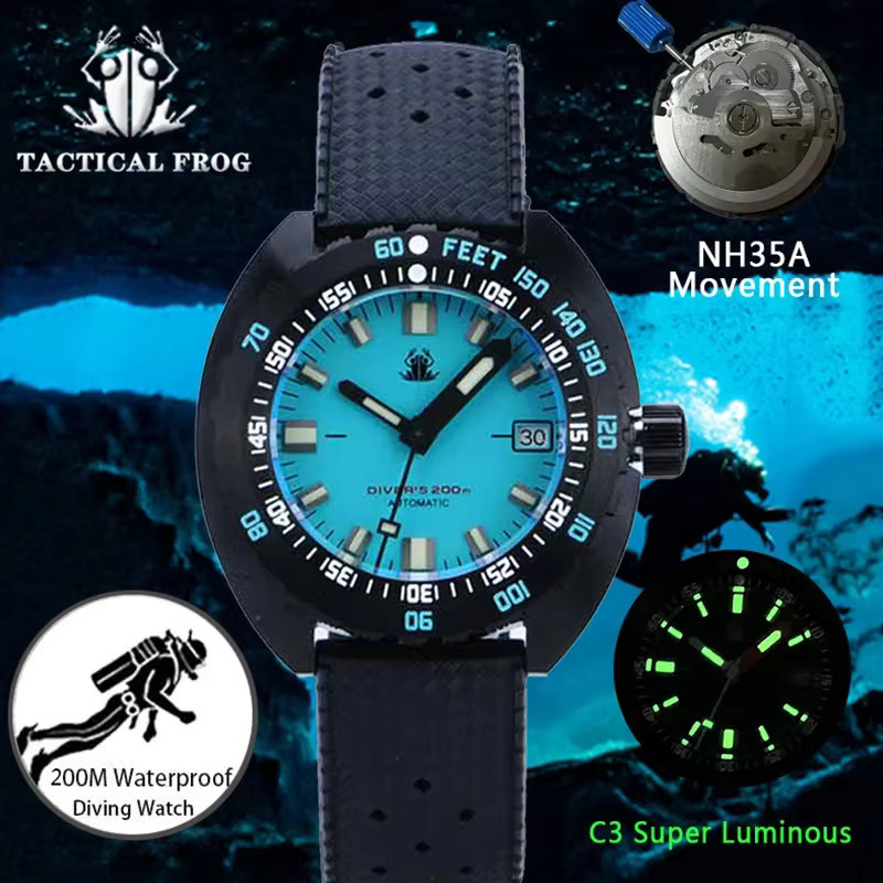 Tactical Frog Taucheruhr, Automatik, Saphirglas, 20 ATM, Herren, Blau - Bild 2