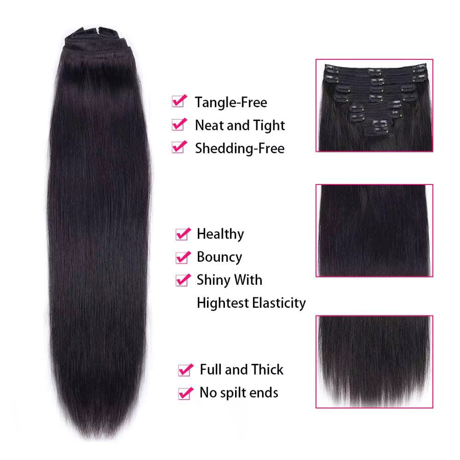 xbeauty Clip-in-Haarverlängerungen, glatt, 120 g, 100 % Echthaar, Schwarz, Damen - Bild 4