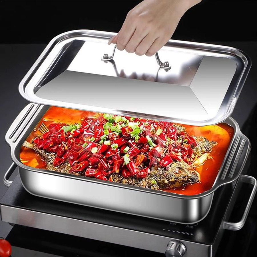Rechteckige Edelstahl-Backform mit Deckel in Silber für Kuchen, Fisch oder Lasagne - Bild 2