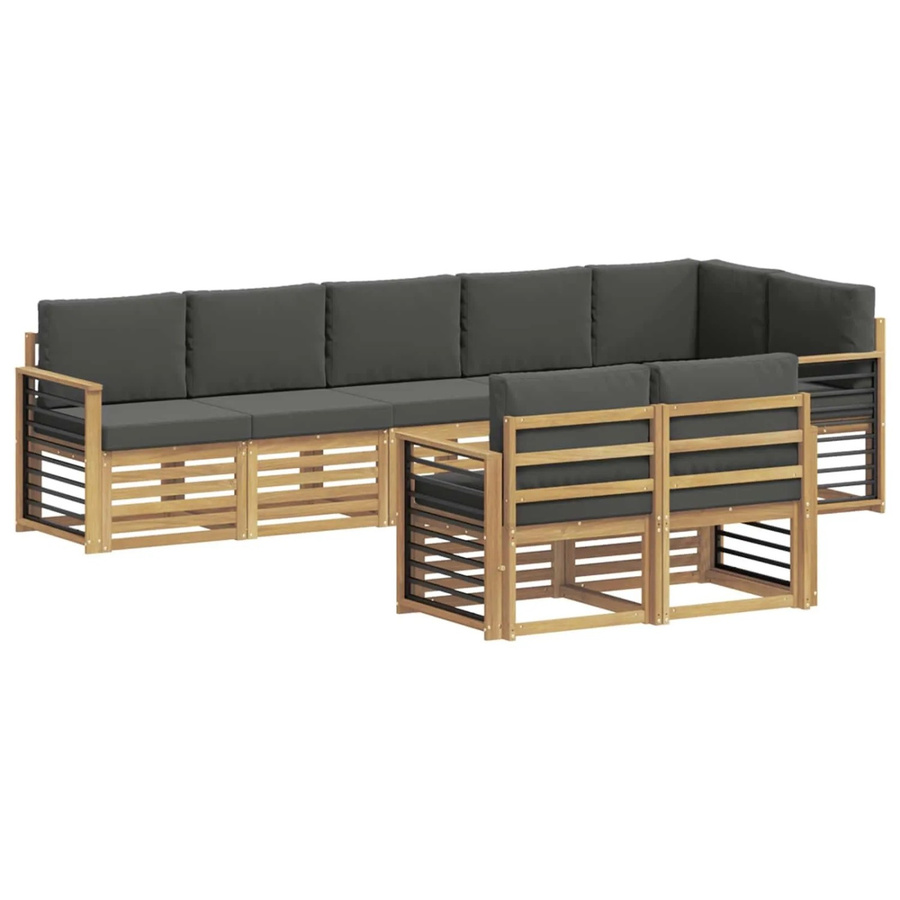 vidaXL Outdoor-Sofagarnitur 8-teilig in L-Form aus Akazienholz mit Polstern in Anthrazit und Weiß - Bild 2