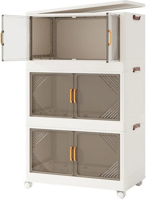 Costway Aufbewahrungsbox mit Rollen, 213 L, Weiß/Braun, B: 65 cm, T: 39 cm, H: 109 cm - Bild 1