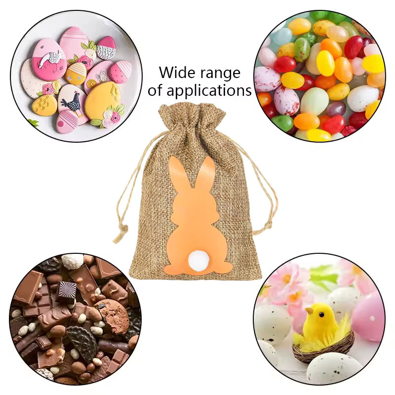 ZQNYCY Ostern Leinen Süßigkeiten Geschenk Tasche mit niedlichem Häschen Motiv, 24 Stück, Mehrfarbig - Bild 2