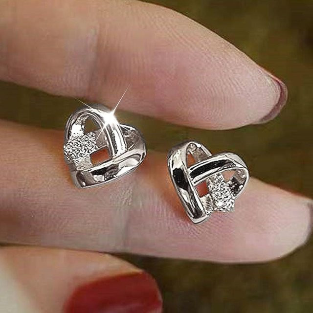 YIRAN Jewelry Ohrstecker, Herzform, Zirkonia, Kupfer, Silber, Damen - Bild 1