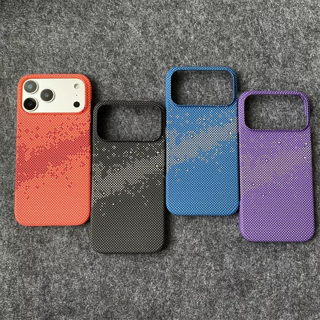 szHAIyu Handyhülle im Kevlar-Carbonfaser-Muster für Apple iPhone 17 Air 16 15 14 13 12 11 Pro Max, Slim Cover aus hartem PC in Orange und Multicolour - Bild 1