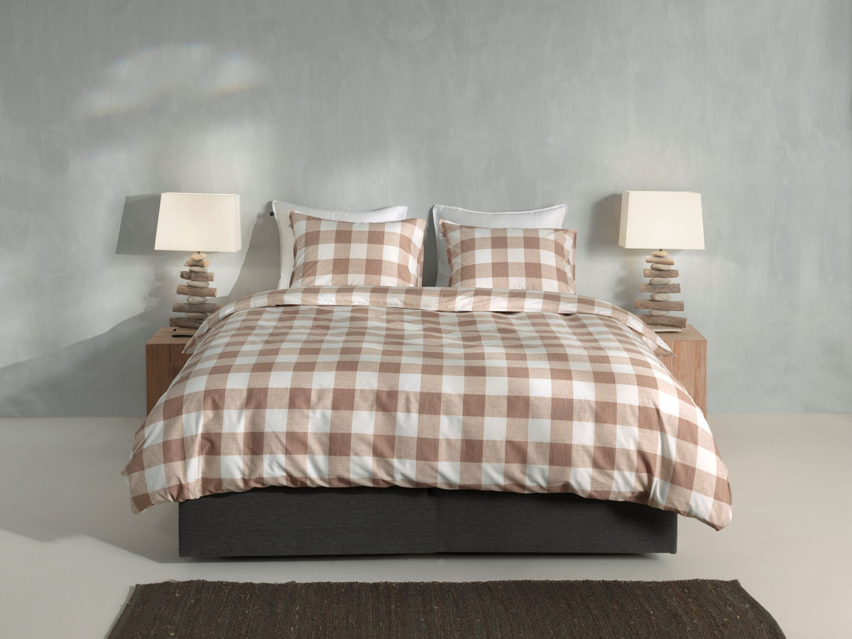 Zo! Home Cotton Bettwäsche Quattro di Lino Sandy beige weiß Karo mit Bettbezug und Kissenbezug, B/H: 200 x 200 cm, Kissen: 80 x 80 cm - Bild 1