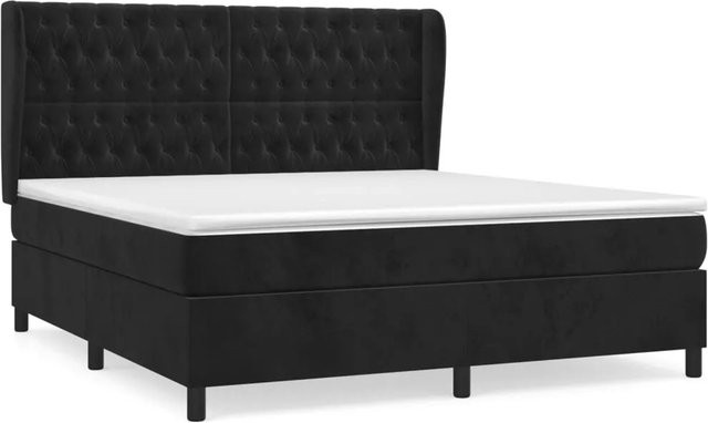 vidaXL Boxspringbett mit Matratze in Schwarz und Weiß, Hybrid-Design mit Taschenfederkern und Samtbezug, B/T/H: 180 x 200 x 118 cm - Bild 1
