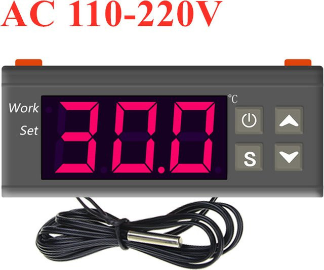Digitaler Temperaturregler MH1210W von JUANJUAN in Schwarz mit Sensor für DC12V 24V und AC110-220V Messbereich -50 bis 110 °C - Bild 1