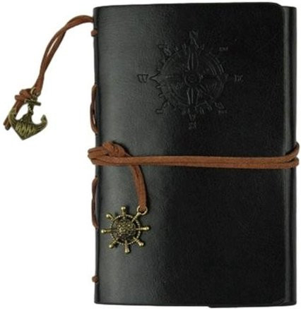 Personalisierter 6-Ring-Ordner aus Kunstleder im Vintage-Stil, nachfüllbares Tagebuch-Notizbuch in Schwarz, Breite: 20,0 cm - Bild 1