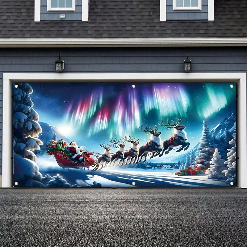 VIKAMA Weihnachts Banner mit Santa und Elch zur Dekoration von Garagentor und Wand für Innen und Außen - Bild 4