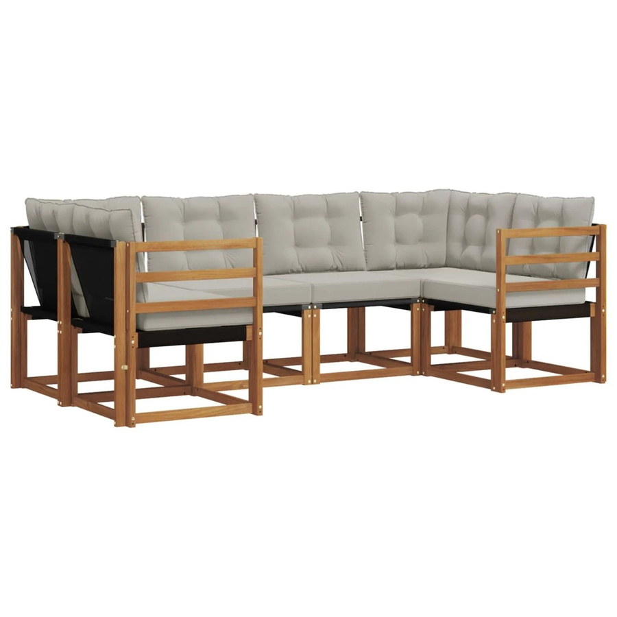 vidaXL Outdoor-Sofagarnitur 6-teilig aus Akazienholz und Textilene in Beige und Grau mit Kissen und Armlehnen - Bild 2