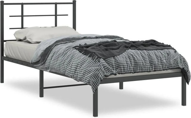 vidaXL Bettgestell aus Metall mit Kopfteil in Schwarz, B/T/H: 90 x 200 cm - Bild 1