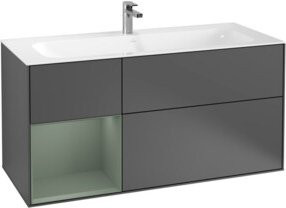 V&B Waschtischunterschrank Finion mit Wandbeleuchtung, Anthrazit lackiert, B: 119,6 cm, T: 49,8 cm - Bild 1