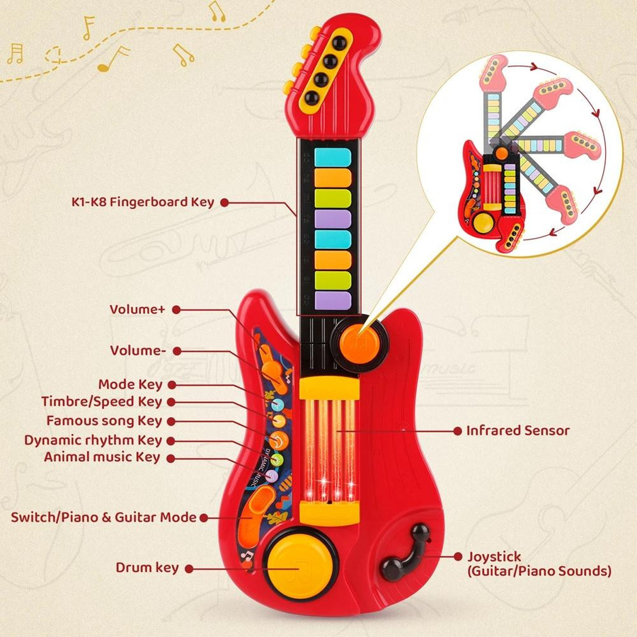 Kidsly 2 in 1 elektrisches Gitarrenspielzeug, Gitarre und Klavier, ab 3 Jahren - Bild 5
