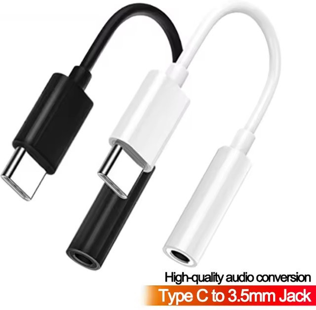 USB Typ-C auf 3,5 mm Audio-Klinkenadapter Kopfhörerkonverter in Weiß und Schwarz für Tablets, Laptops und MP3-Player - Bild 1