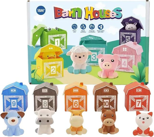 BizyKoady Montessori-Spielzeug Bauernhoftiere und Haus, Regenbogen-Fingerpuppe, ab 3 Jahren - Bild 1