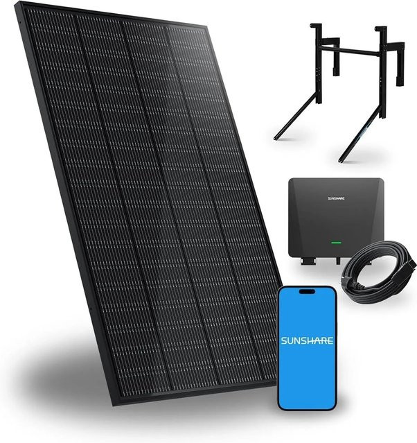 SUNSHARE Ray Balkonkraftwerk Komplettset mit Halterung für Betonbalkon, 200W PV-Module, 800W, Schwarz - Bild 1