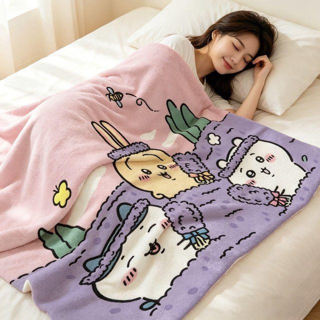 Chiikawa Usagi Flanelldecke für den Sommer, leichte Fleece-Decke in Pink, B/B/H: 200 x 150 cm - Bild 1