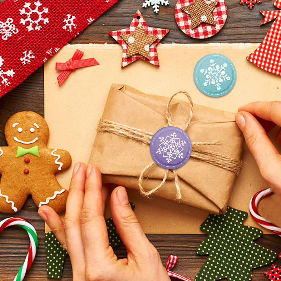 Wachs-Siegelstempel Set mit Schneeflocken, Winkel und Jingle Bell Motiven für DIY Weihnachtsdekoration und Einladungskarten, Mehrfarbig - Bild 2